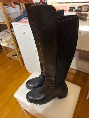 Black Knee-High Chunky Sole Boots